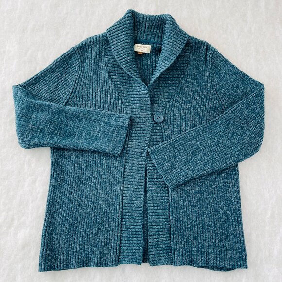 Sonoma Life + Style Womens Teal Blue Ribbed Knit Shawl Collar Cardigan Size 1X - Picture 1 of 8